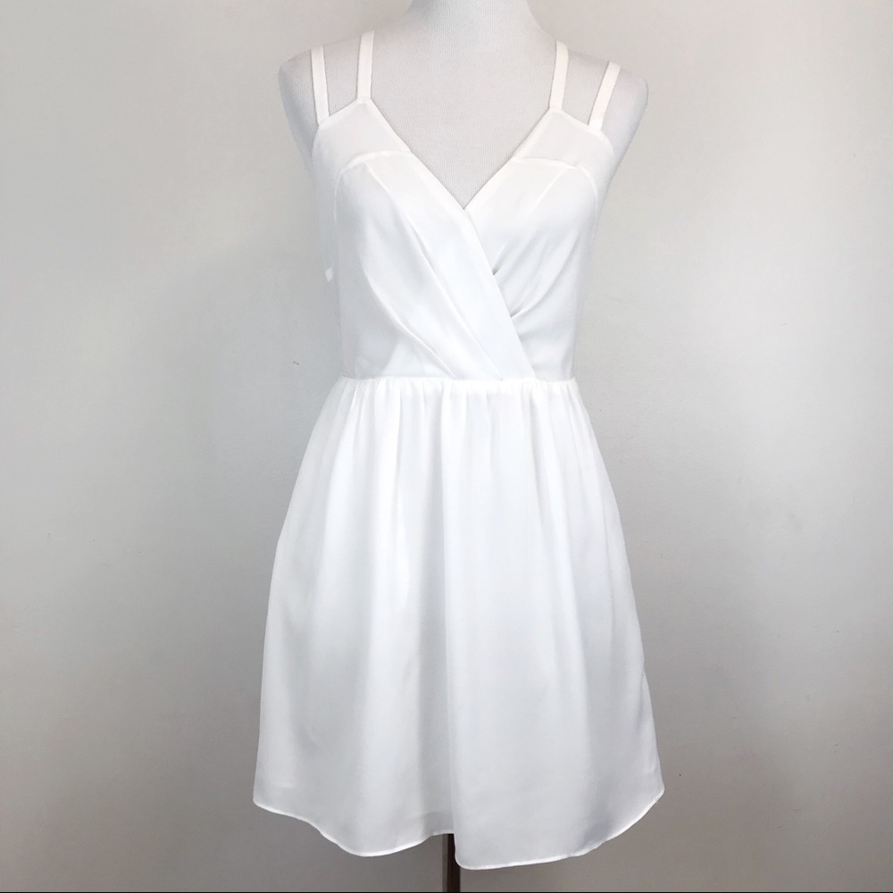 BCBGeneration Ivory Double Strap Surplice White Mini Dress